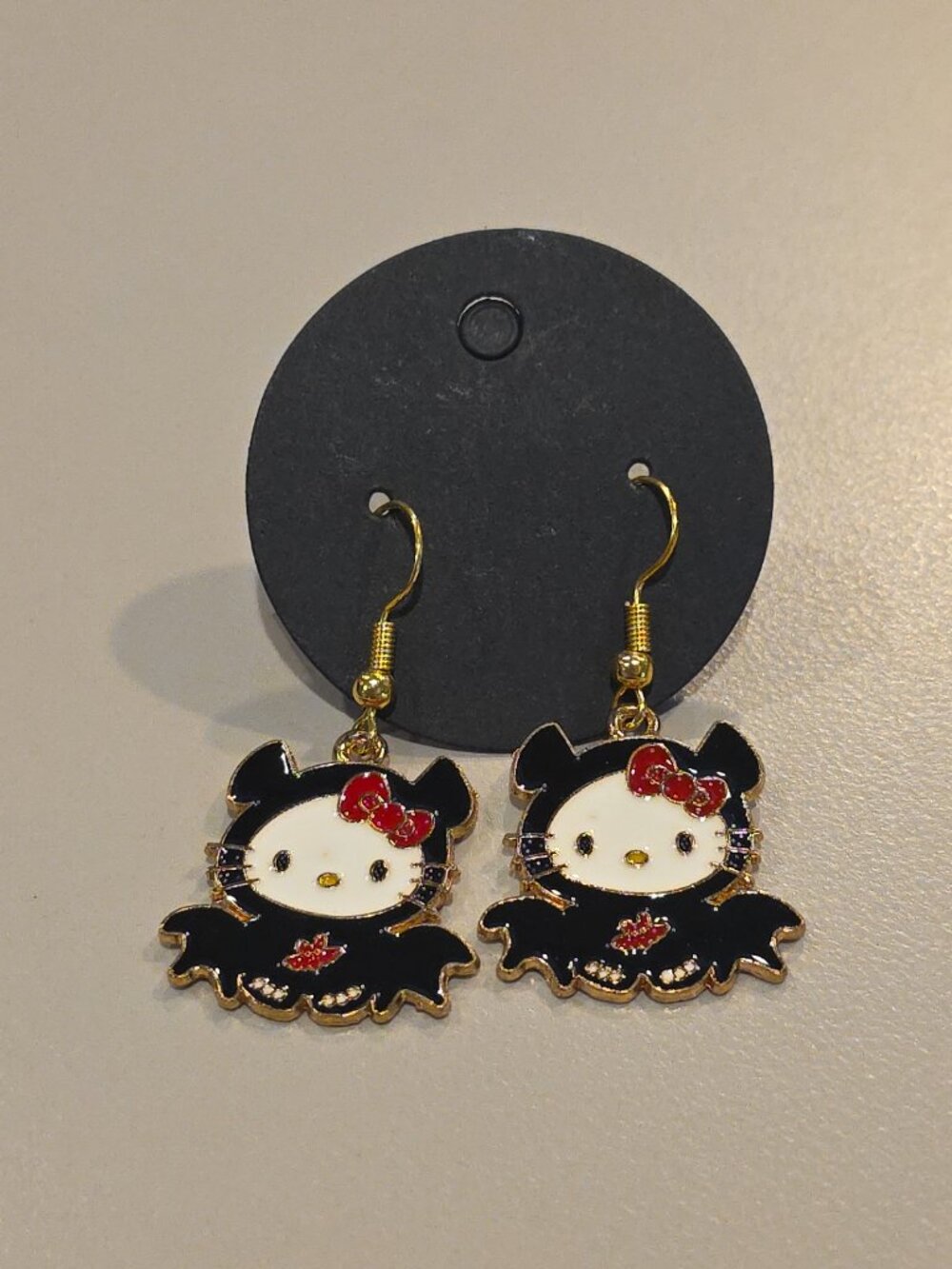 Sanrio Gold Hello Kitty Bat Halloween Charm Drop Dangle Adorable Light Earrings